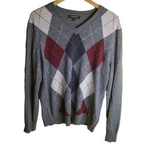 Express Men’s Merino Wool Argyle V-Neck Sweater SIze Large